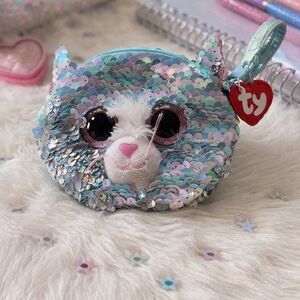Ty Beanie Boo Flippable Iridescent Sequin Cat Wristlet Coin Purse Wallet 4”